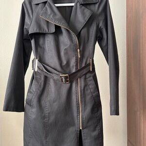 Michaels Black Trench Coat with Gold Accents